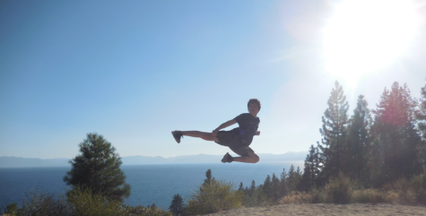 Pizer practices a jump overlooking Lake Tahoe. 