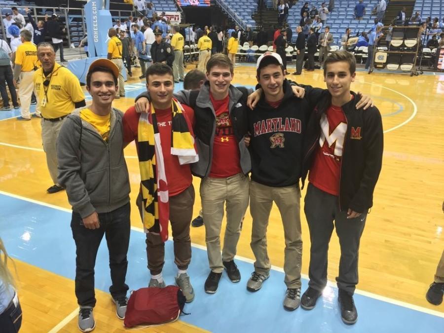 Senior Tani Makovsky poses with fellow JDS seniors at a recent Maryland basketball game. Makovsky transitioned to JDS during his junior year, and despite the late switch, quickly felt that he had become part of the grade.
