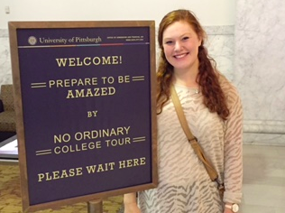 Alumna Emily Levy (‘15) prepares for her next four years in college at PITT’s orientation day. 
