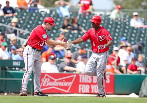 Washington Nationals outfielder Michael A. Taylor rounds third base after hitting a solo home run against the Miami Marlins in Spring Training.
