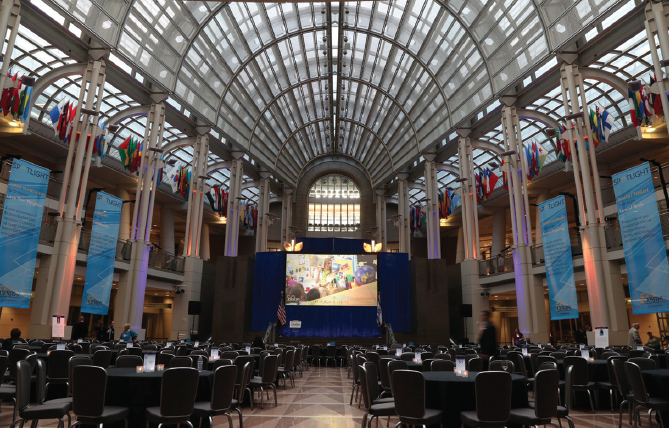 Preparations for Spotlight at the Ronald Reagan Building before guests arrive.