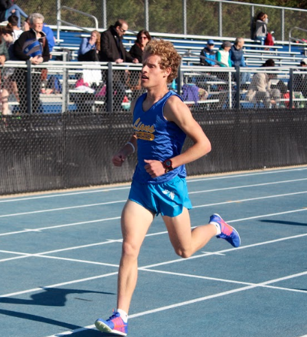 Senior Reuben Winston races in the 3200-meter at the PVAC Championship Meet on May 16, 2016. He was recently named the Maryland Runner of the Week for his outstanding performance.