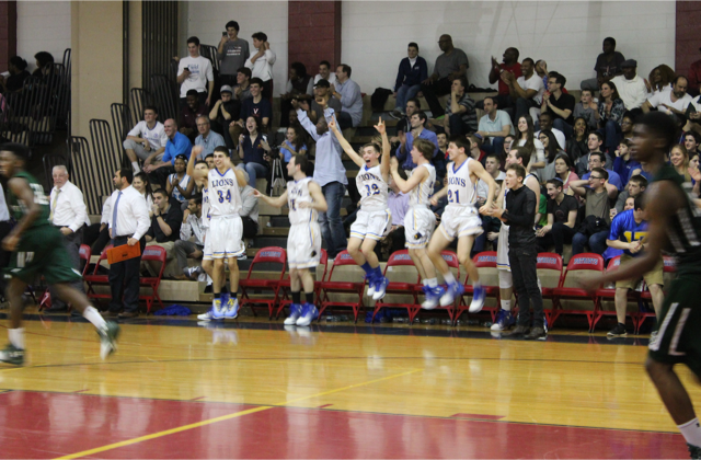 The JDS bench jumps with excitement as the Lions pull ahead with only seconds left on the clock. In the last minute, Knapp took over and the Lions ended up with an 11 point victory.