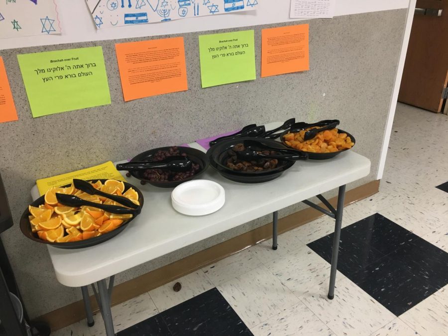 Orange slices, red grapes, dried figs and dried apricots were available in the CESJDS cafeteria for students to celebrate Tu B’Shvat on Jan. 31 during both high school and middle school lunches. 