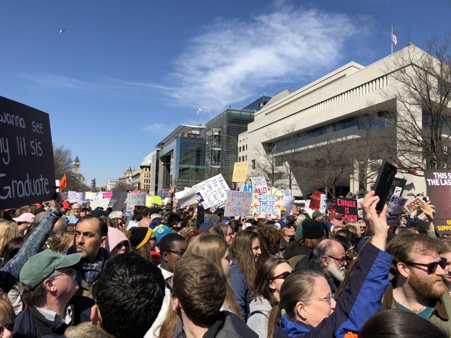 Protestors lined up around the Newseum. 