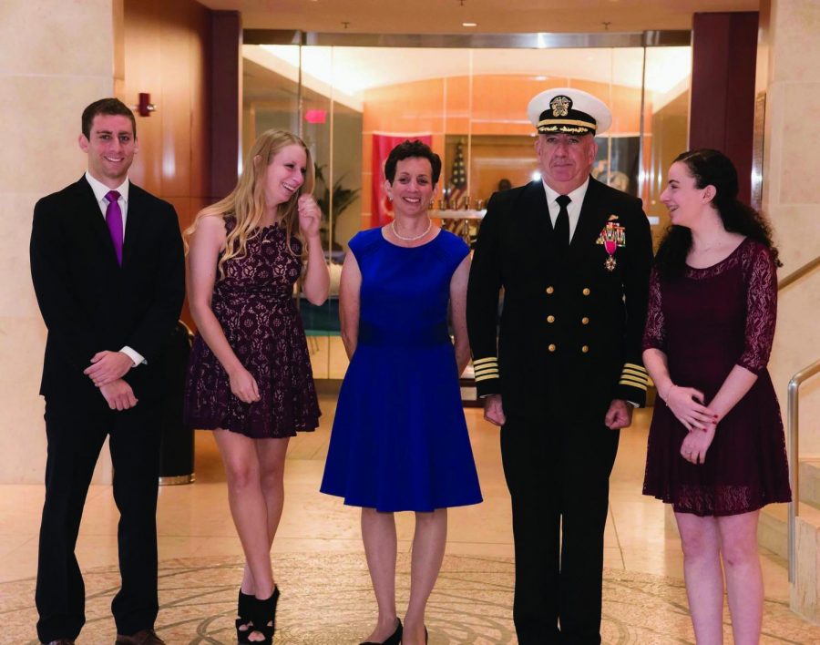 +Junior+Abby+Elson+and+her+family+celebrate+her+father%E2%80%99s+retirement+from+the+navy.+They+attended+his+retirement+ceremony+in+October+2017.+