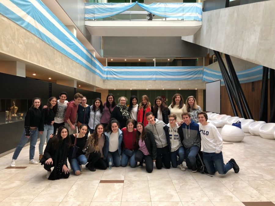 JDS students pose with students from the Tarbut school in Argentina. The take away [of staying with the Argentine familes] for me was that even if we live so far away, we have more in common than we think, senior Seth Eisenstein said.