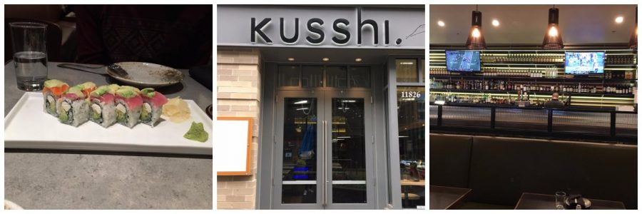 Kusshi’s decor has a perfect balance of modern and Japanese aspects. For exam- ple, half of the restaurant is comprised of a sports bar with high tables and the other half is a sushi bar with booths and tables.