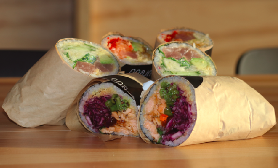 A new restaurant features a mix of sushi and burritos.