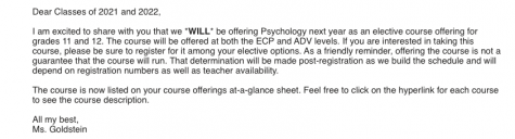 Psychology class returns