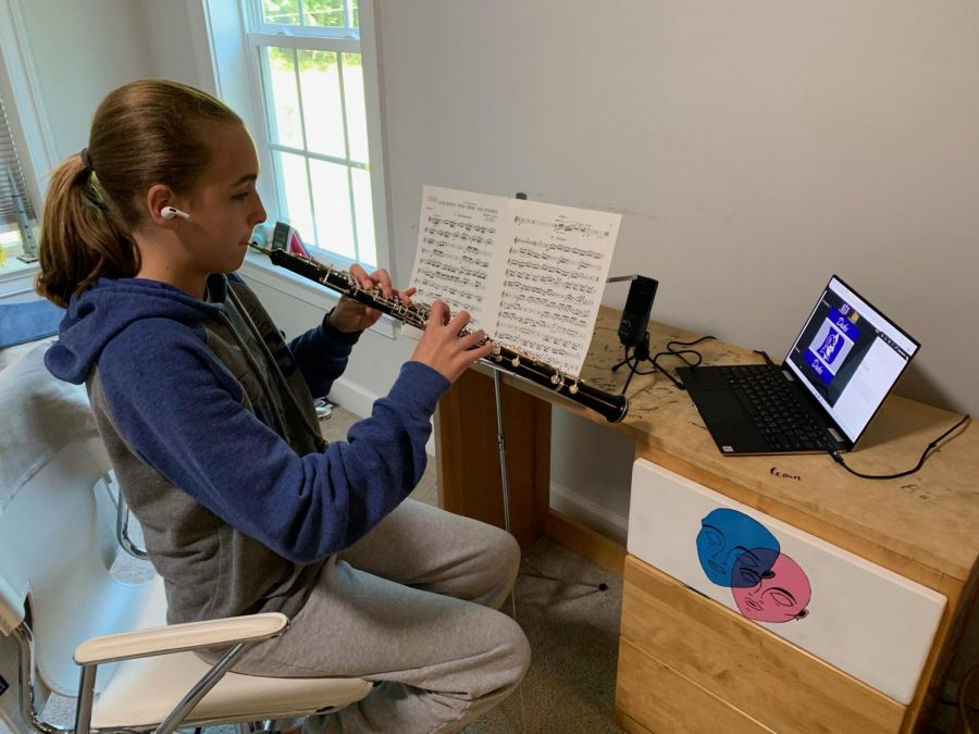 Freshman Darya Dayanim plays with her youth orchestra over Zoom.