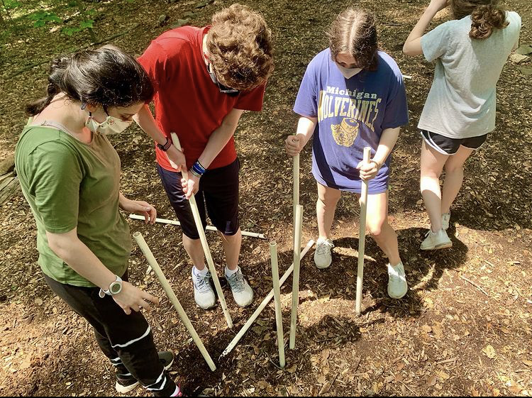 Ninth-graders work as a team on their first field trip in over a year at Calleva. 