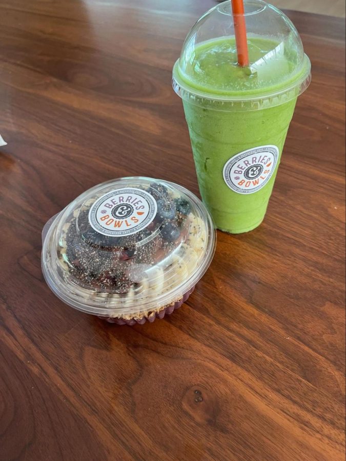 The Green machine smoothie, right, and the Rainforest bowl from Berries and Bowls