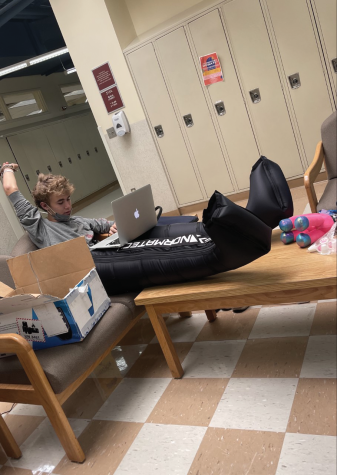 Portnoy air massages his legs while in his free period. He typically uses his Normatec at least three times a week, and this technology helps prevent stiffness in his legs.