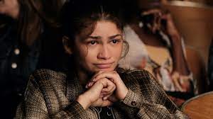 Rue, played by Zendaya, becomes emotional while watching the play her childhood best friend puts on. 