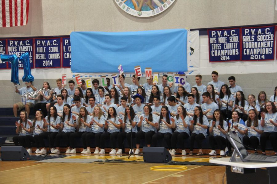 The+class+of+2021+performs+a+Hebrew+song+for+the+annual+Zimriyah+competition.+