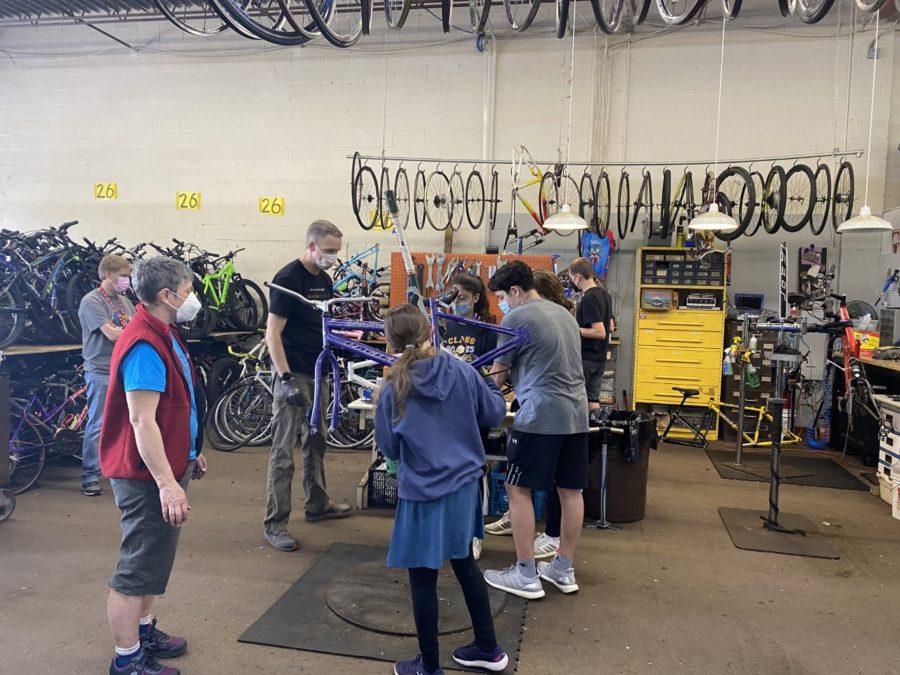 After a full day of organizing and taking apart bikes, students put back their supplies and thank the employees. Students and faculty chaperones loved being able to learn from the employees how to disassemble bikes to strengthen their skills and make a difference.