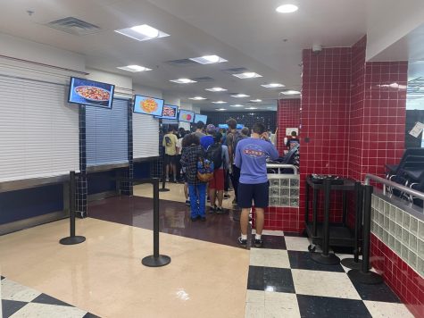 Students waiting in line for school lunch in the Cafeteria 