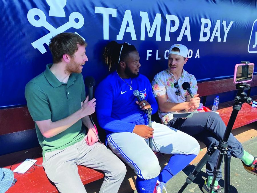 Mintz and Shusterman interviewing two-time MLB All Star Vladimir Guerrero Jr. 
