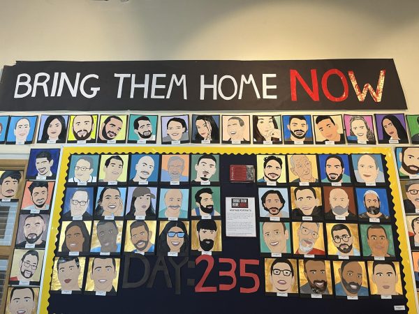 To honor the 133 hostages being held in Gaza, Lower School art teacher Emma Whitaker made individual portraits of each of them.