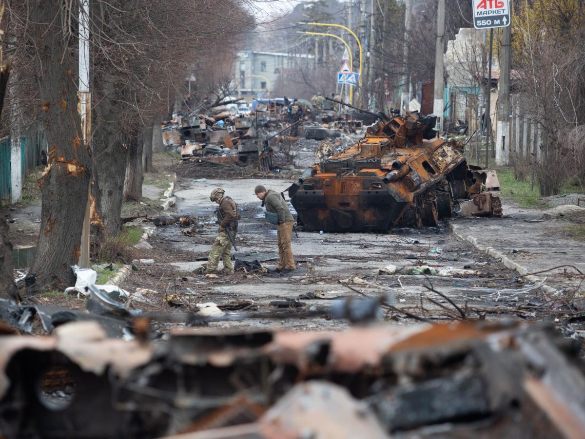 A main street in Ukraine left destroyed after the Russian invasion of Ukraine. 