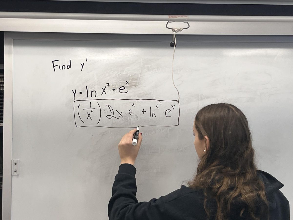Junior Eliana Abrams completes a math problem in preparation for her Calculus math test.