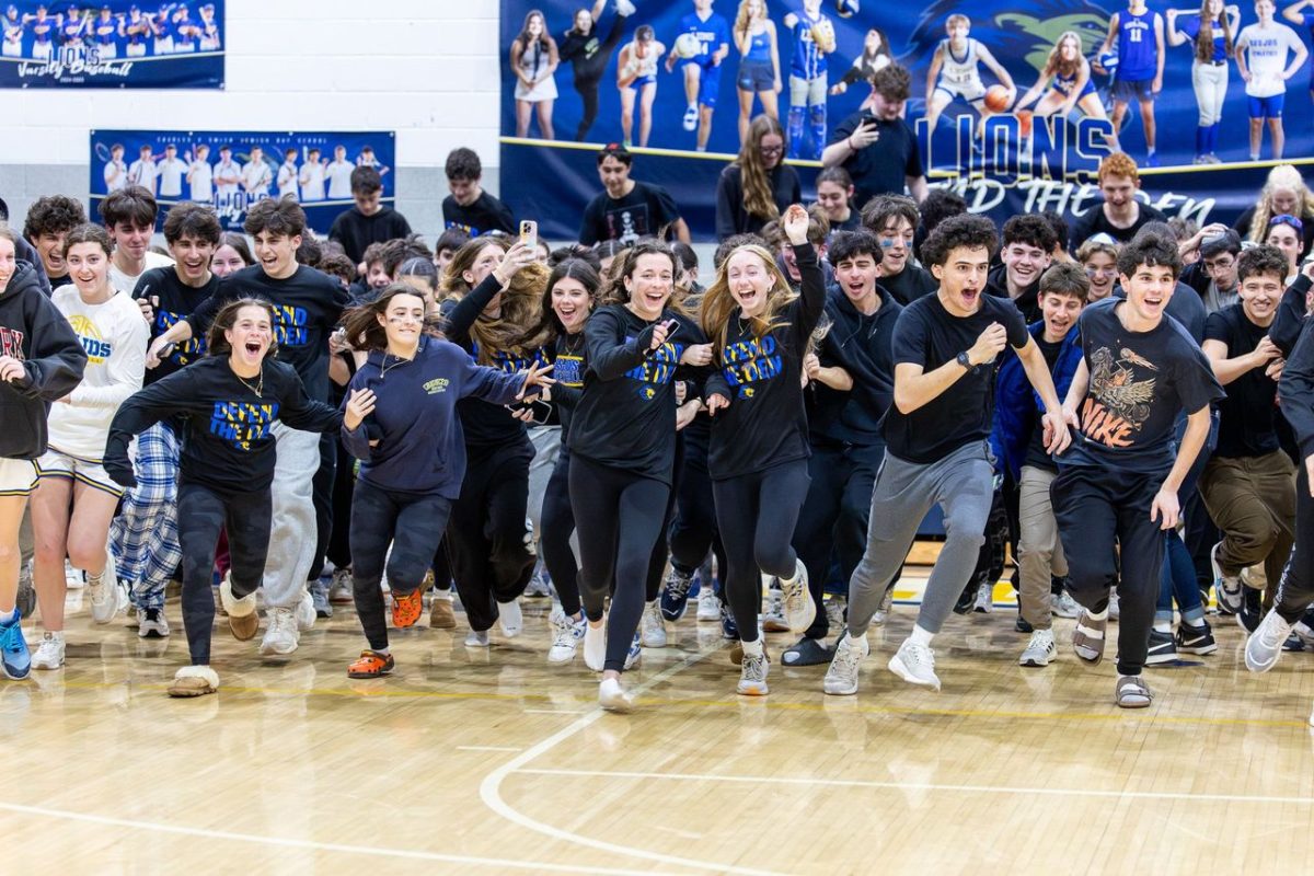 Fans storm the court after the Lion's victory.