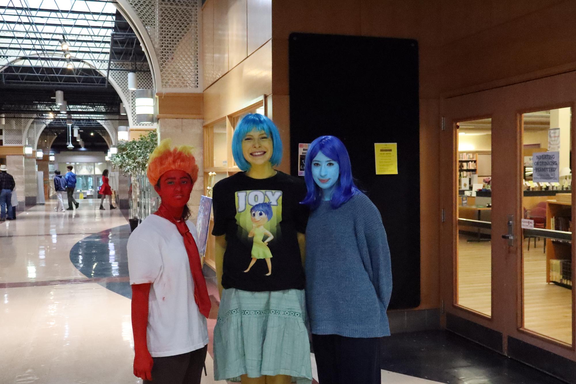Juniors Molly Rose Cloutier, Naomi Kessous and Eve Kessous dress as the emotions from "Inside Out."