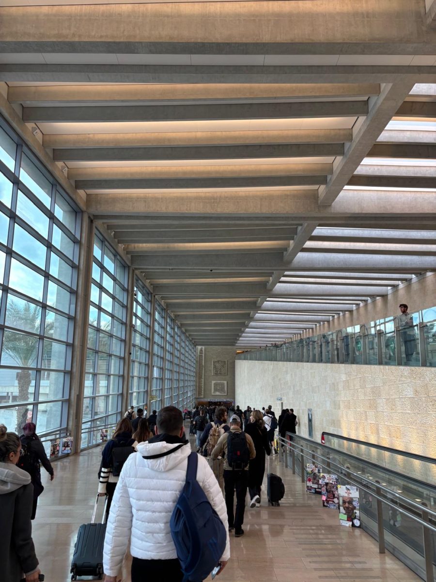 Seniors from the class of 2025 disembarking at Ben Gurion International Airport in Israel for their capstone trip last year.