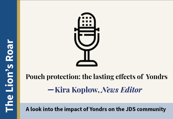Podcast graphic with podcast name “The Lion’s Roar,” and episode title “Pouch protection: the lasting effects of Yondrs (Audio)”
