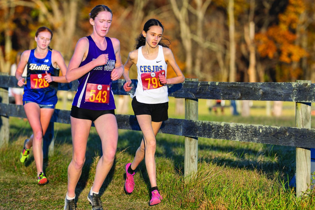 In the Maryland Private School Championship, freshman Rayut Weiser-Rosenbaum runs with other athletes in the final stretch.